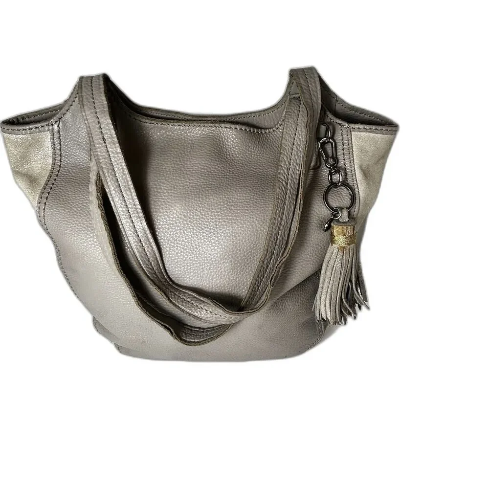 The Sak Women's Beige Shimmer Pebble Leather Hobo Tote Shoulder Bag